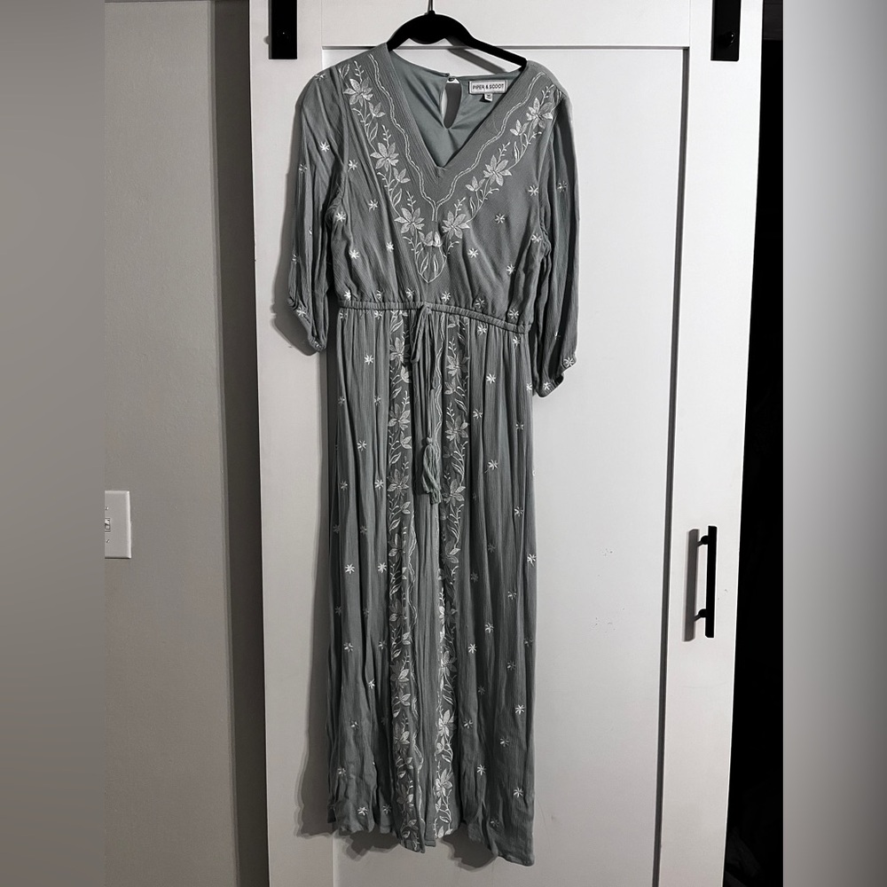 Soft Sage Embroidered Maxi Dress